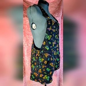 Shorts overalls with neon butterfly pattern XL HT Denim